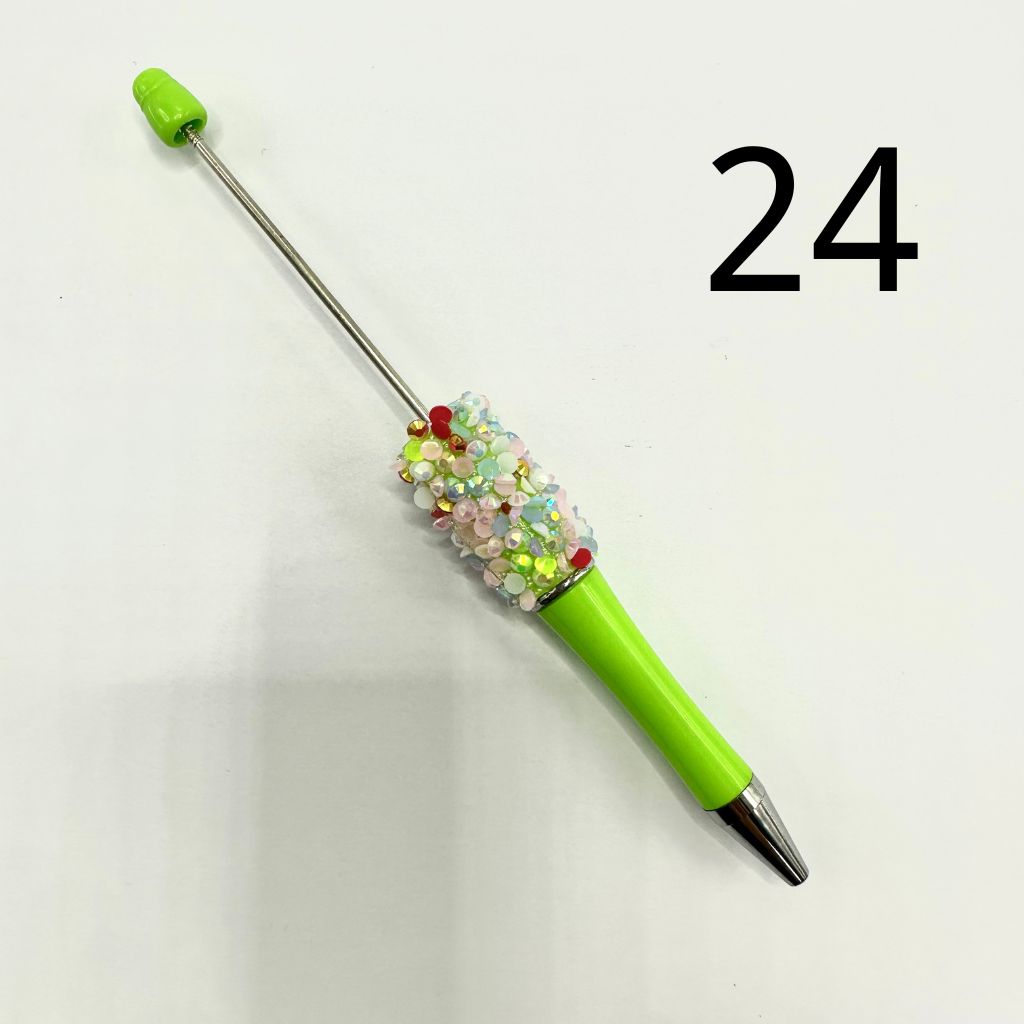 Beadable Pens with AB Finish Flatback Rhinestones in Mixed Solid Colors and Textured Wraps