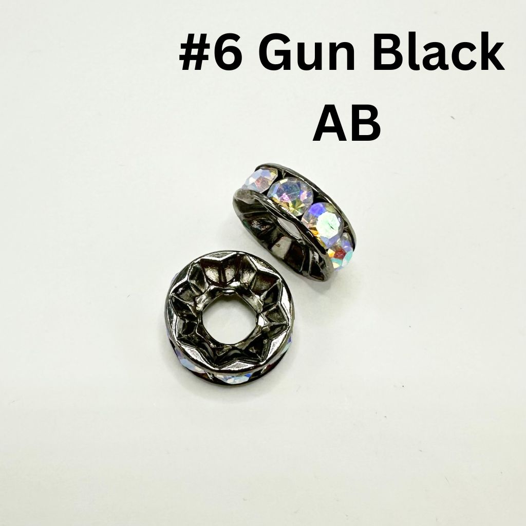 Round Metal Spacers Large Hole Spacer Beads with Rhinestones & Large Hole, Size 15mm