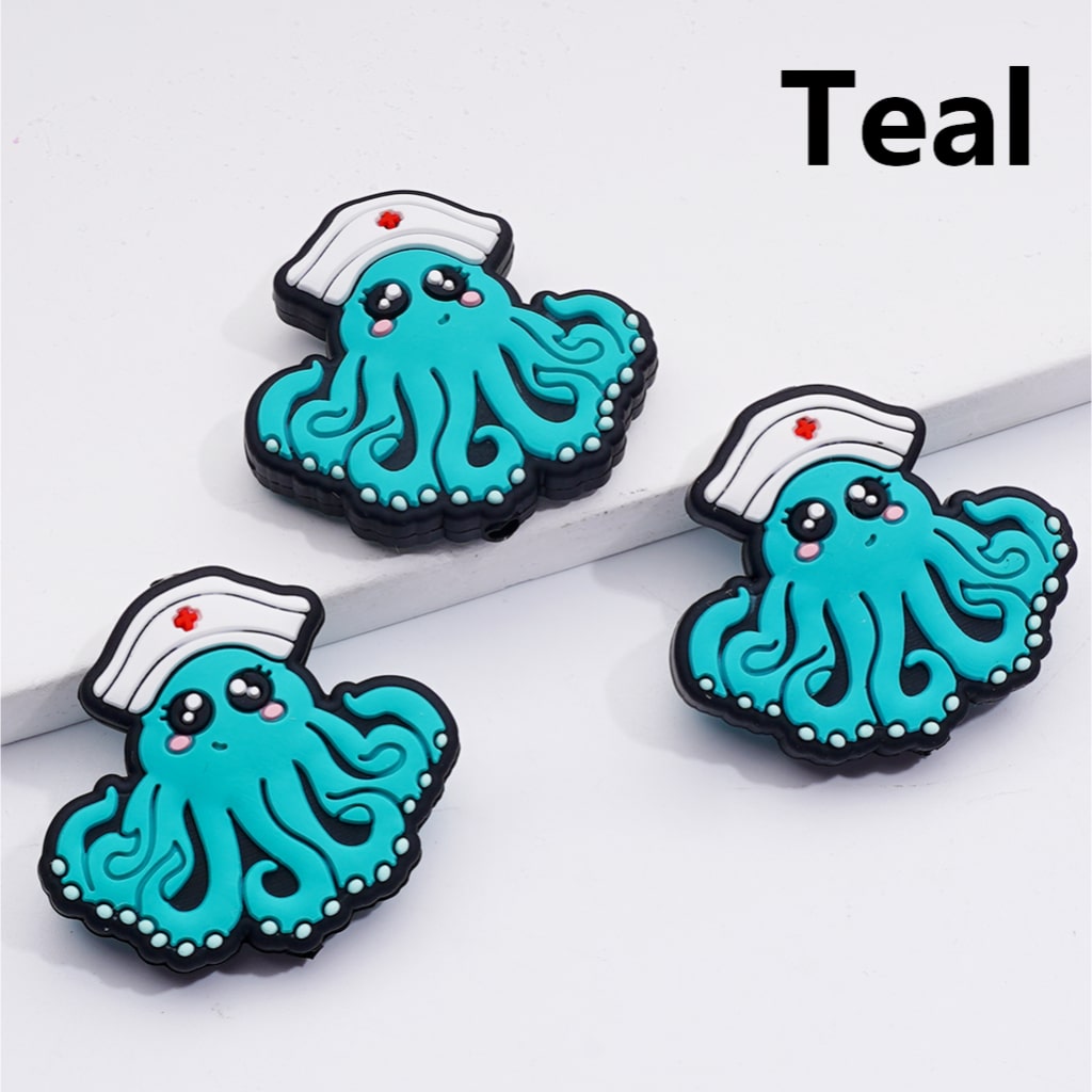 Nurse Hat Colorful Octopus Silicone Focal Beads