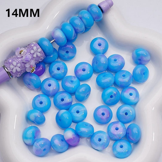 Mixed Blue Purple White Silicone Wheel Beads, 14MM
