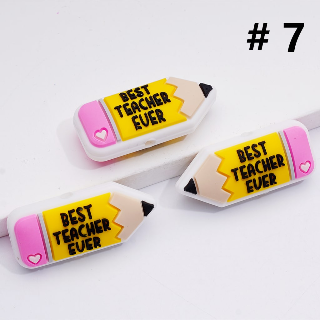Mini Pencil with Cute Grade Symbol Silicone Focal Beads