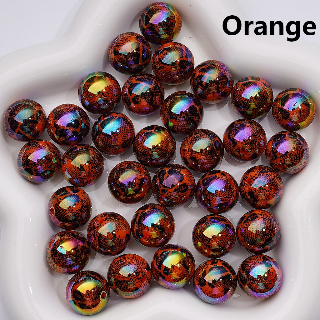 UV Coating Black Spots Prints Abstract Irreugal Round Acrylic Beads in Solid Color, 16MM