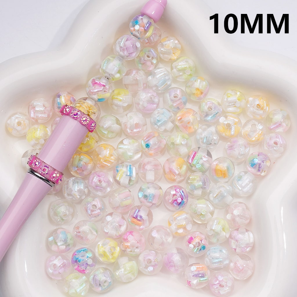 Shiny Colorful Candy Stick Clear Single Color Round Acrylic Waist Beads for Jewelry Making 10mm Random Mix