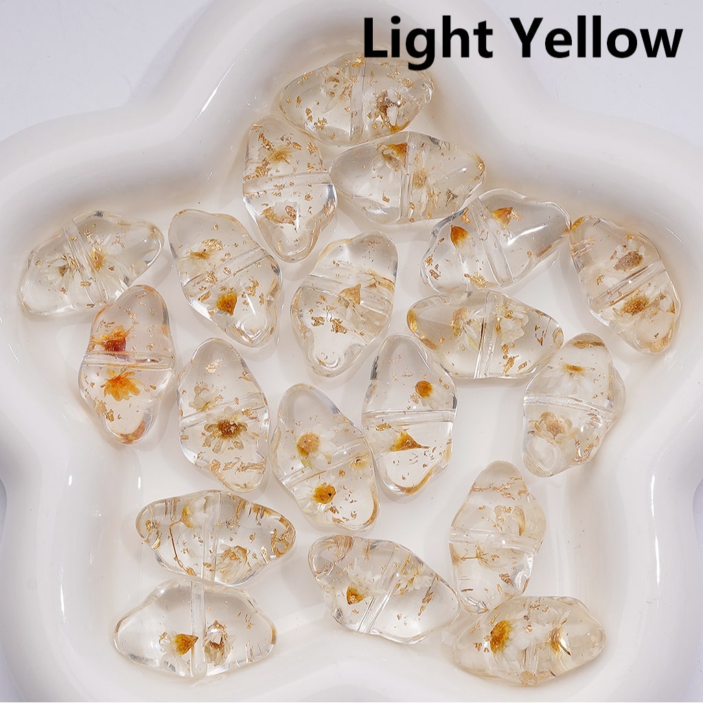 Clear Cloud Acrylic Beads with Multicolor Dried Flowers & Gold Foil 13*22MM  (Single Color is available for 200pcs(Whole bag))