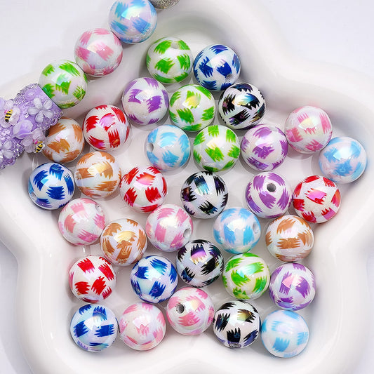 UV Coated Abstract Pen Brush Print Multi-Color Round Acrylic Beads 16mm (Single Color is available for 200pcs(Whole Bag))
