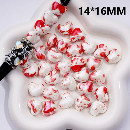 Halloween Series Ceramic Porcelain Beads Red Bloody Heart White, 14*16MM, Random Mix