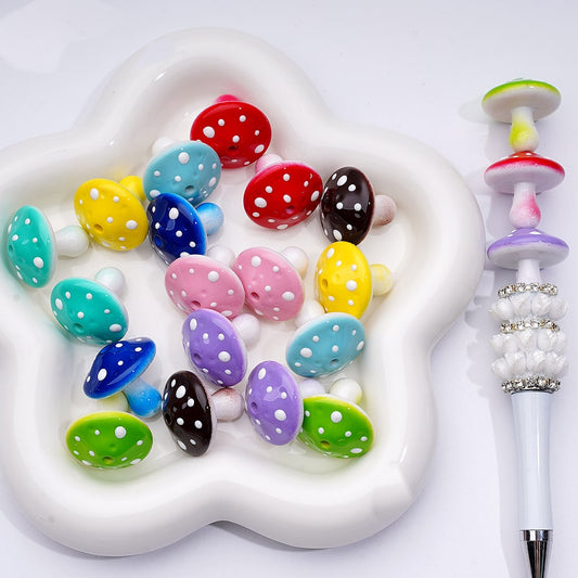 Mini Acrylic beads Mushroom with White Dots Cute Beads Approx 22x22mm
