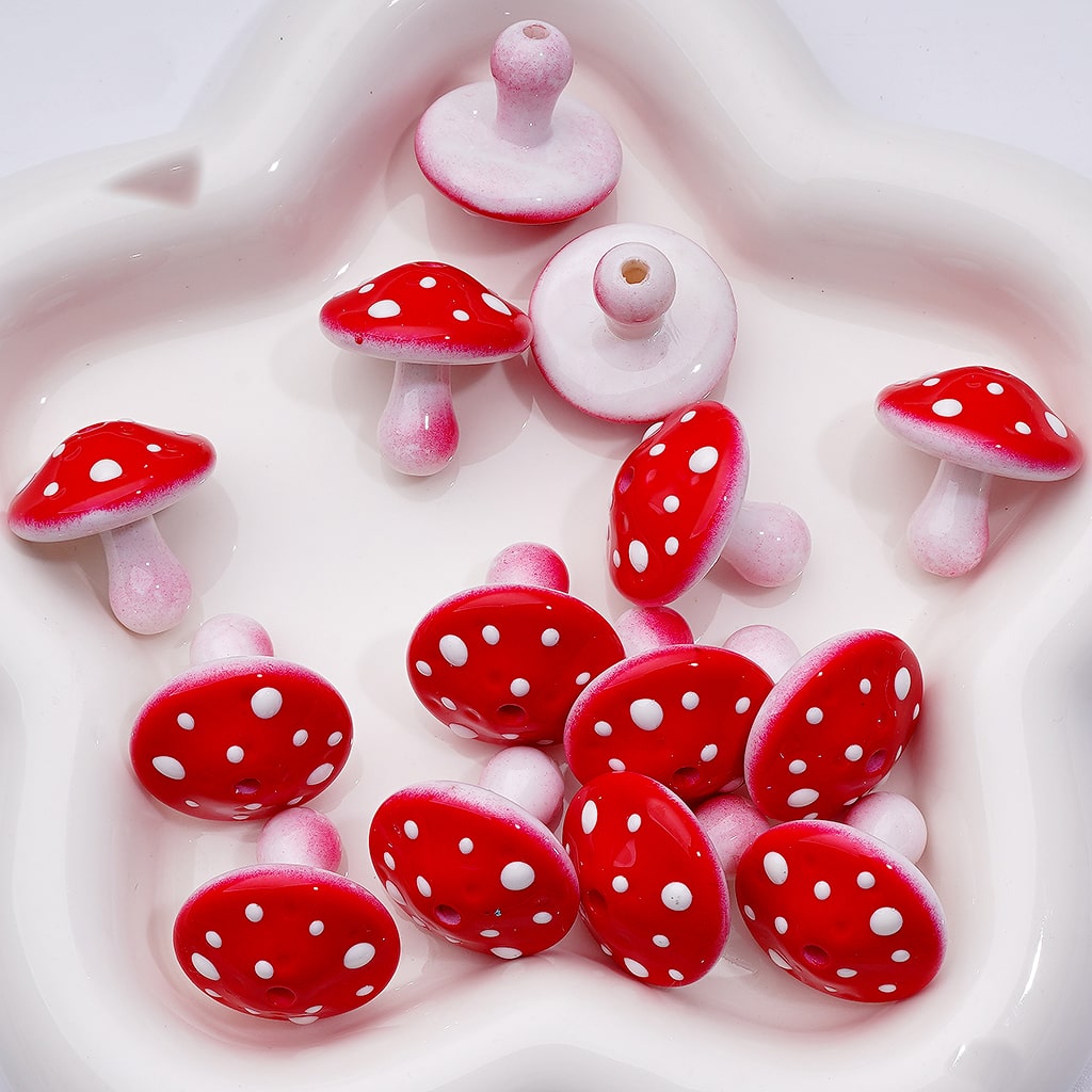 Mini Acrylic beads Mushroom with White Dots Cute Beads Approx 22x22mm
