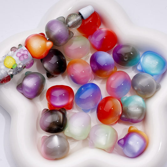 Cat Head Acrylic Beads – Trichromatic 20x18MM Cute Cat Eye Style in Random Colorful Mix