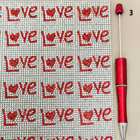 DIY Bling Bling Clear & Red Rhinestone Love Heart Valentine's Day Wraps Tapes for Pen, Around 38*28MM, 84pcs in 1 Sheet, Please Read the Description