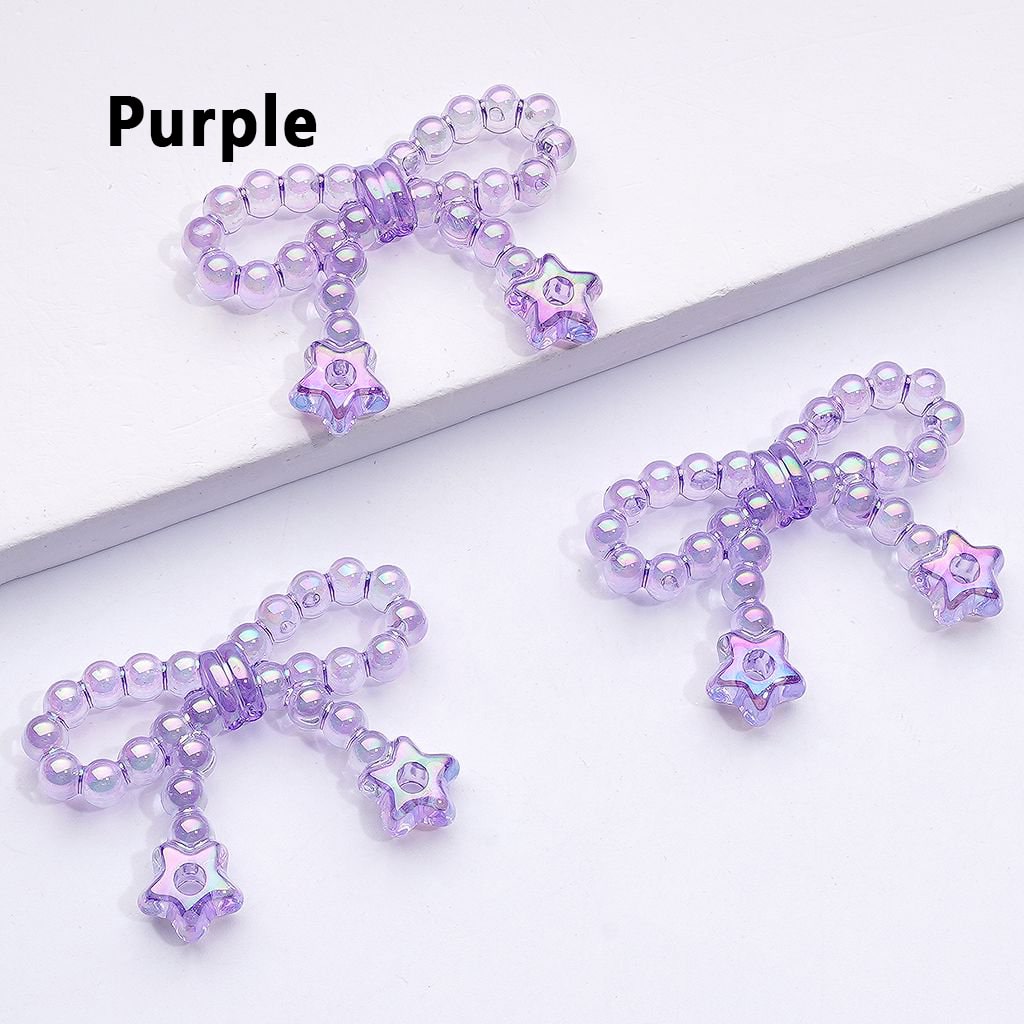 Translucent Acrylic Beads with UV Coated Pearls, Star Ring Accents and Bowknots, Around 23*33MM