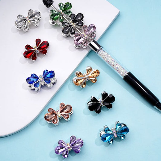 Delicate Fancy Silver Alloy Bowknot Flower with Colorful & AB Rhinestones Beads, Around 28*18MM