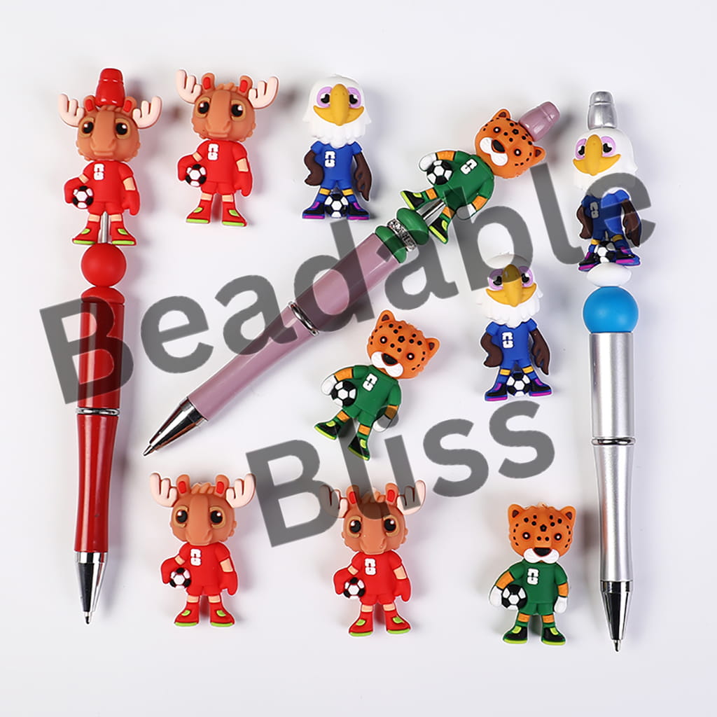 Silicone Focal Beads 3D the 2026 World Cup Mascot, Elk and Bald Eagle and Jaguar in Animal Character