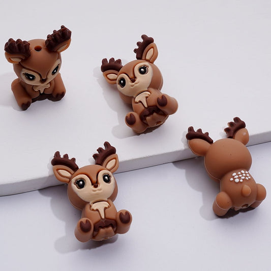 3D Cute Little Deer Elk Silicone Focal Beads, Adorable Animal Design for DIY Crafts