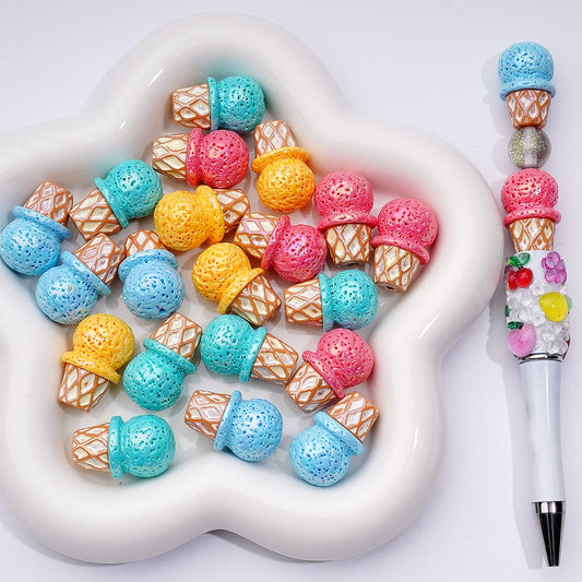 Ice Cream Cone Acrylic Beads – UV Coated 25x15MM Cute Random Mix for DIY Crafts