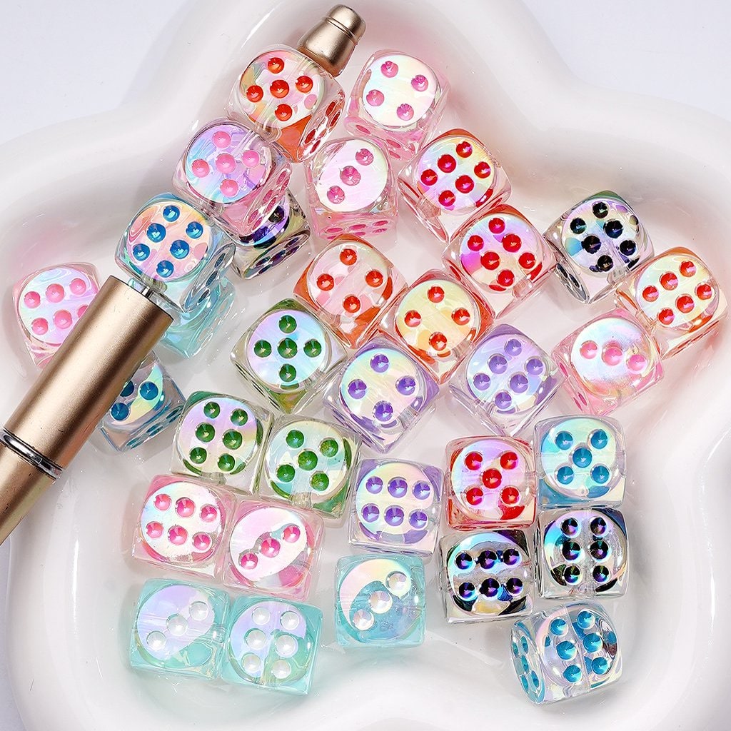 UV-Coated Translucent Dice Beads – Acrylic Cube, 14MM