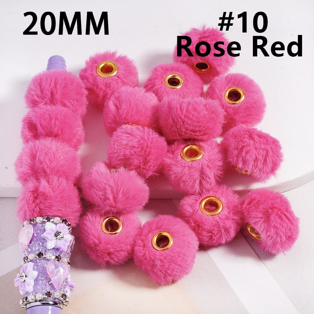 Cute Solid Colored Pom Pom Fluffy Hard Beads, 20MM