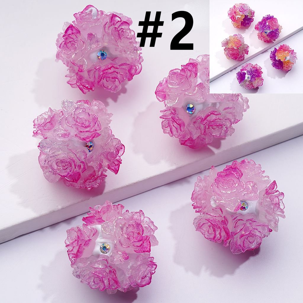 Color Changing Glitter Flower Clay Beads with AB Rhinestones, Round Shape, Approx. 24MM