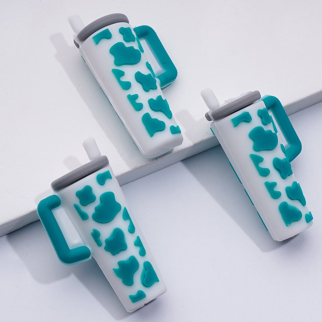 Multi-Color Cow Prints Cute Stanley Cup Bottle with Straw Silicone Focal Beads