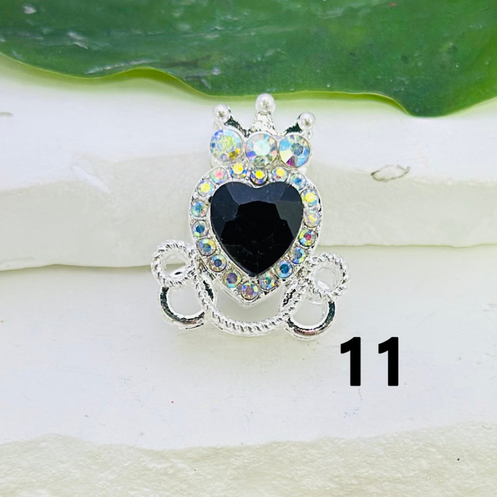 Bling Bling Silver Alloy Heart Crown with Mini Bling Bling AB Rhinestones Colorful Heart Rhinestones Beads, Around 26*22MM