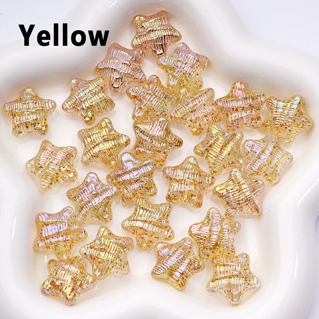 Glossy UV-Coated Multi-Color Acrylic Beads – Concave Striped Five-Pointed Star, 19MM