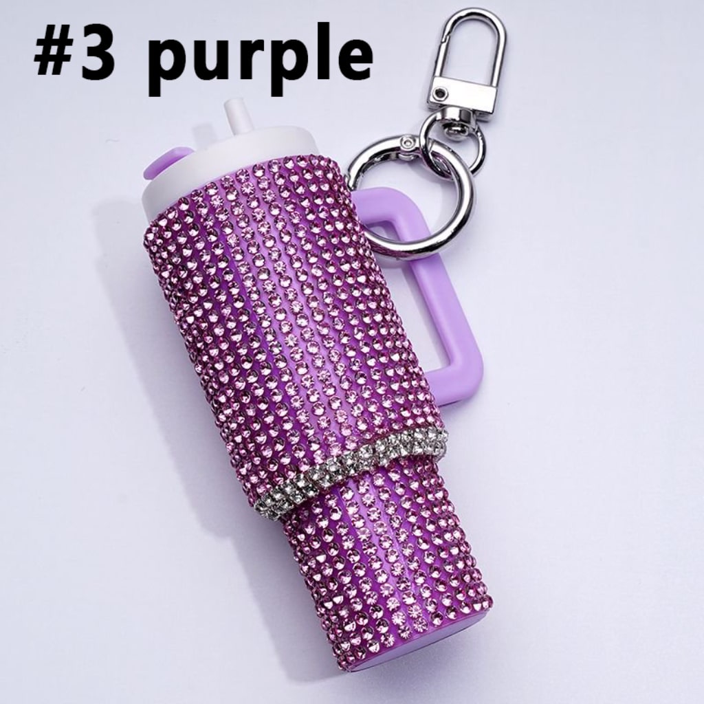 Rhinestones Bling Bling Mini Colorful Tumbler Chapstick Holder, Stanley Keychain Chapstick Holder, Size 10*5*3cm
