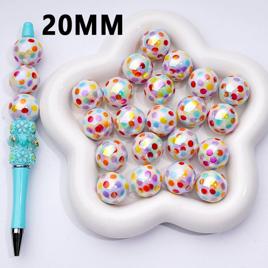 UV-Coated White Acrylic Beads – Vibrant Multi-Color Dotted Design (20MM)