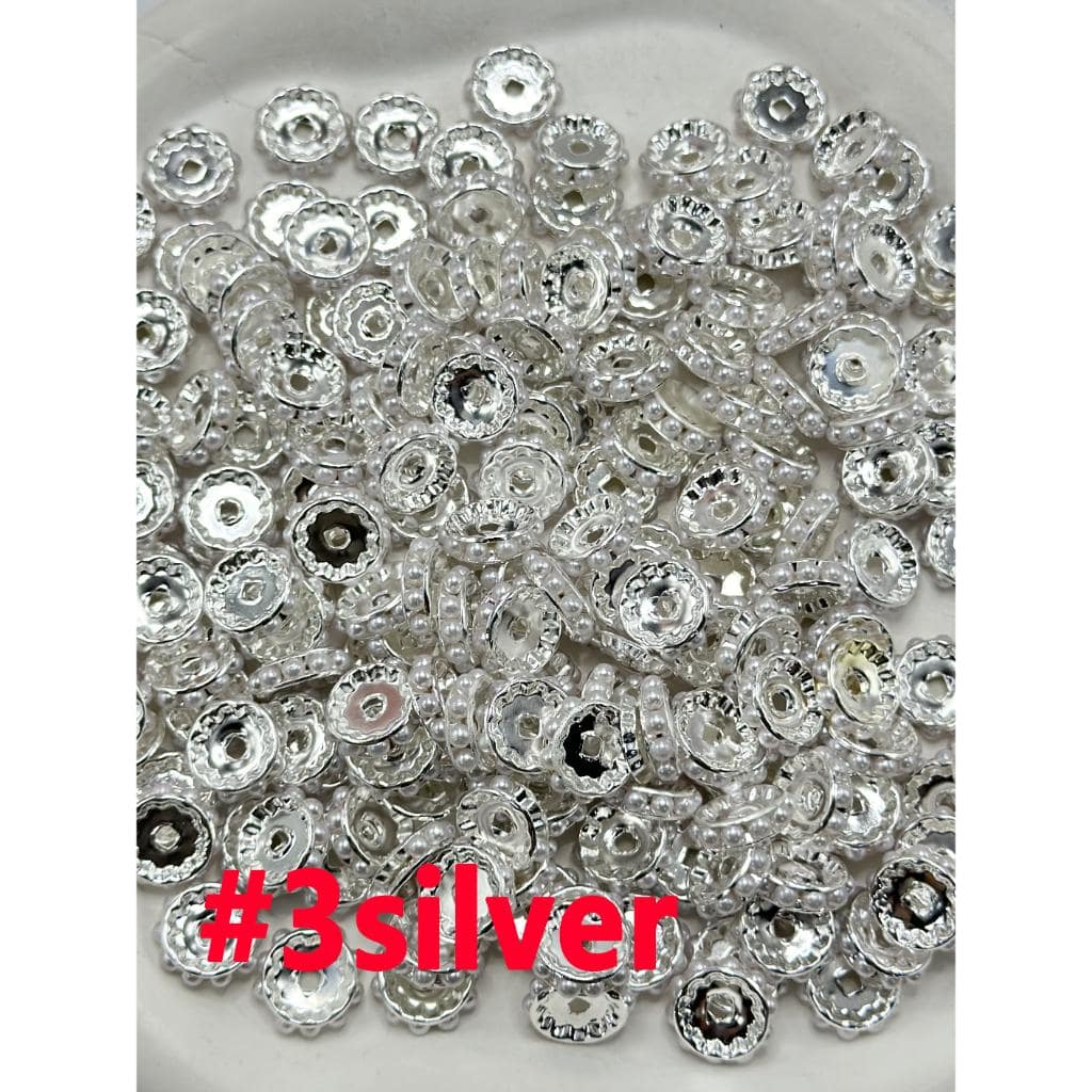 Metal Beadable Spacer with White Pearls, Random Mix, 12MM