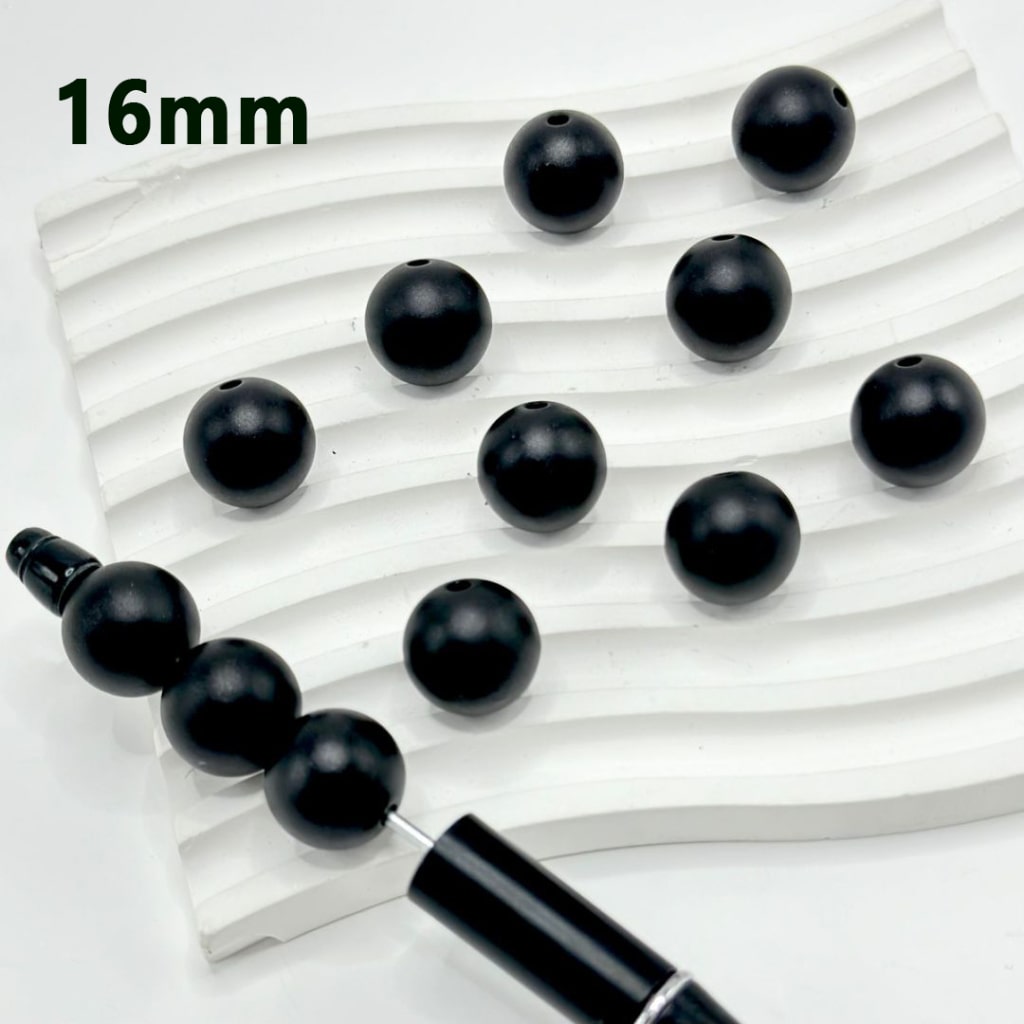 Round White Matte Color Gold Silver Black Acrylic Beads, 16MM