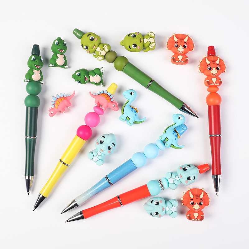 Cartoon Colorful Dino Character Silicone Focal Beads Random Mix