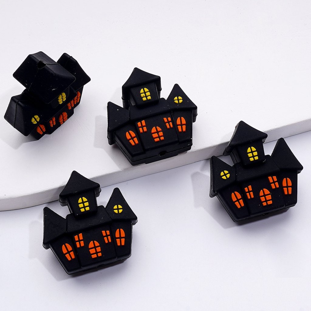 Spooky 3D Halloween Focal Beads – Ghost, Pumpkin, Bat & Haunted House in Silicone