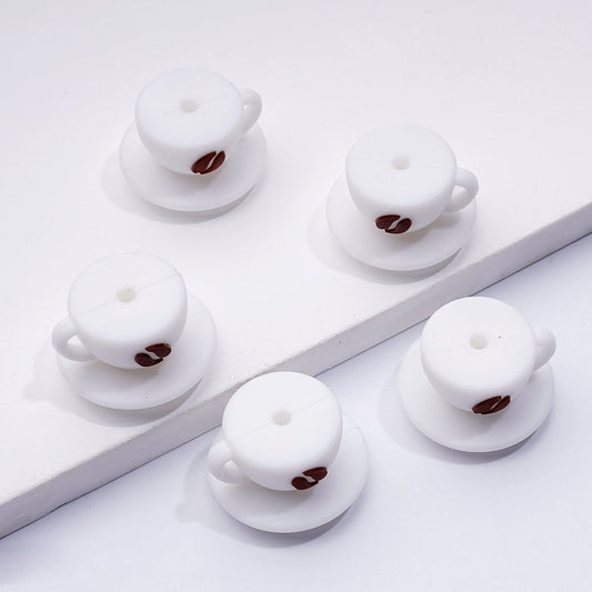 3D Adorable White Coffee Cup with Matching Tray Silicone Focal Beads