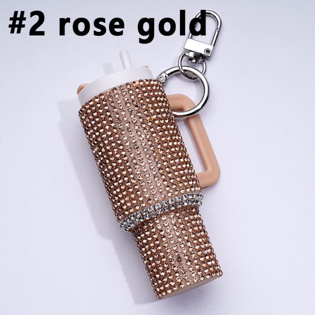 Rhinestones Bling Bling Mini Colorful Tumbler Chapstick Holder, Stanley Keychain Chapstick Holder, Size 10*5*3cm