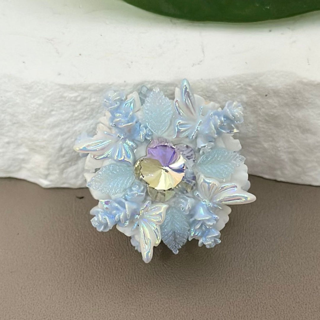 Fancy Delicate Colorful Cute Flowers and Leaves with Shiny Flower Rhinestones, White Clay Beads, Around 25mm