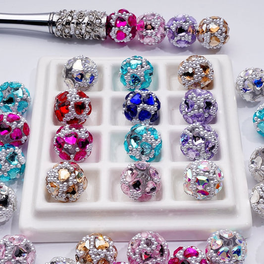 Clear Acrylic Beads with Pearl Accents & Sparkling Heart Rhinestones 16MM Round Assortment