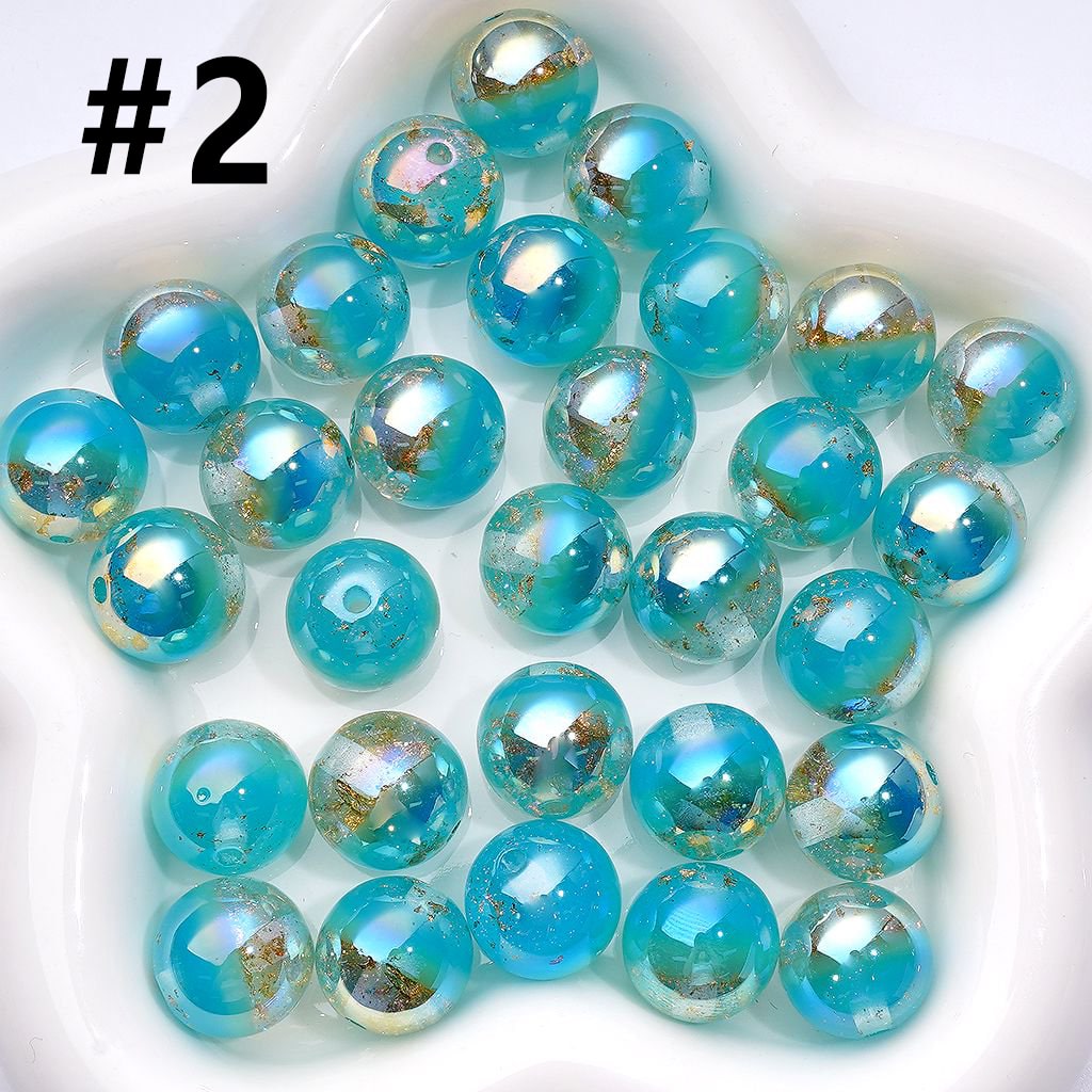 Radiant UV-Coated Acrylic Beads with Colorful Glow & Gold Foil Core, 16MM