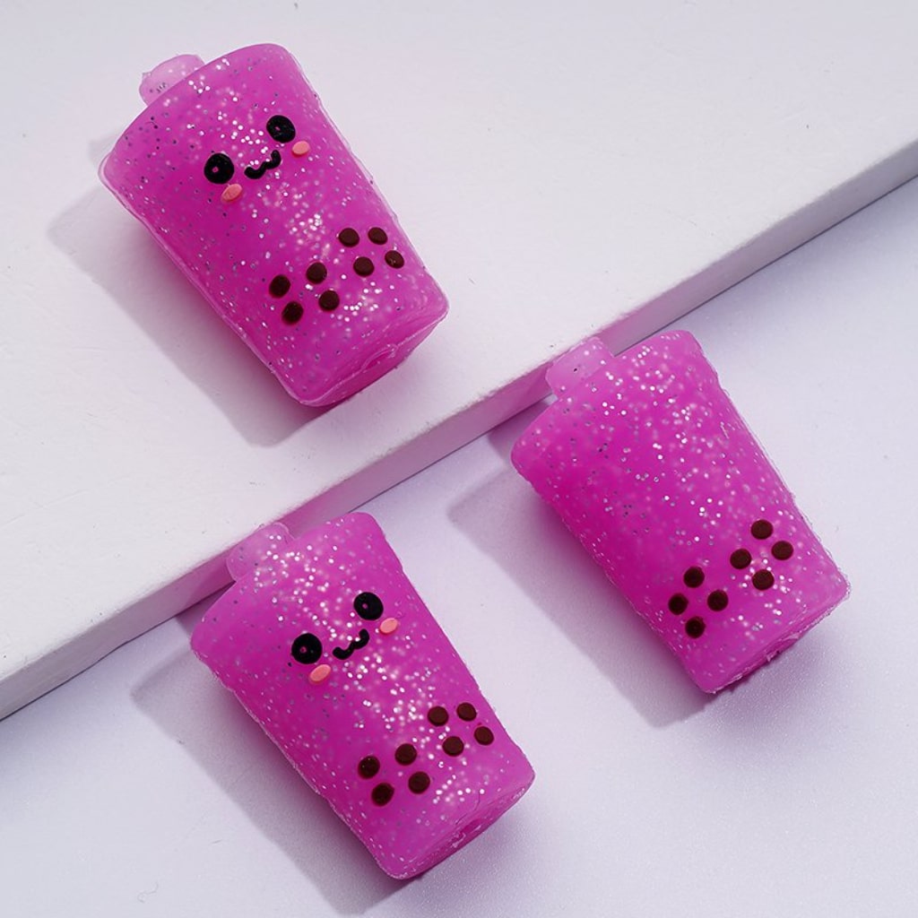 3D Bottle Cup Glitter Bubble Cute Pearl Milk Tea Silicone Focal Beads