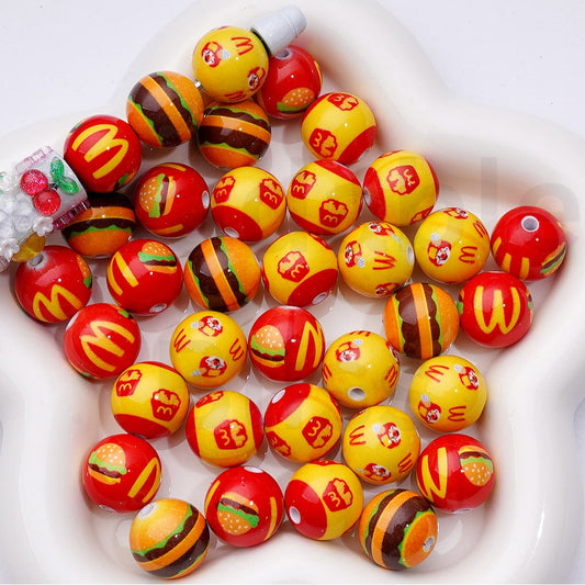 Fast Food French Fry Beads – 16MM Round Acrylic Charms for Playful DIY Crafts