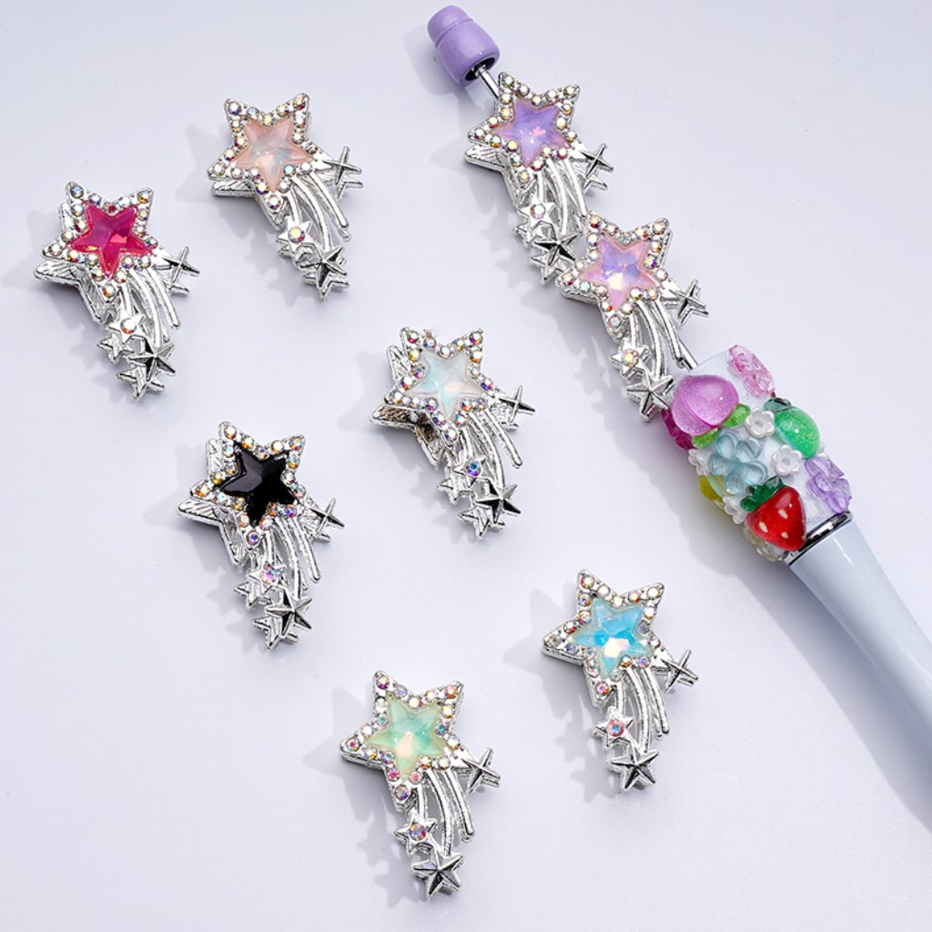 Bling Bling Fancy Silver Alloy Star with Large Star Inside AB Rhinestones Beads, Around 30*20MM