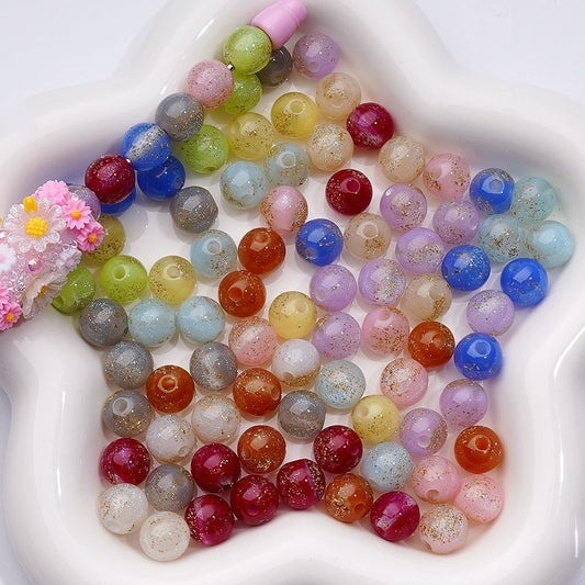 10MM Round Acrylic Beads – Mini Multi-Color Glitter with Gold Foil Paper Inside