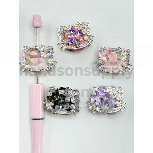 Colorful HK Cat Head Clay Beads with Crystal Rhinestones & Pearl Accents, 32*23MM