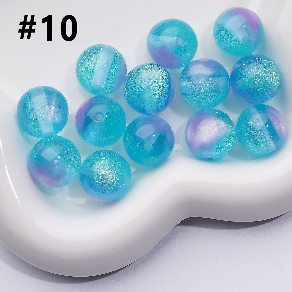 Dazzling Double Color Cat Eye Acrylic Beads with Shiny Gold Glitter, 16MM