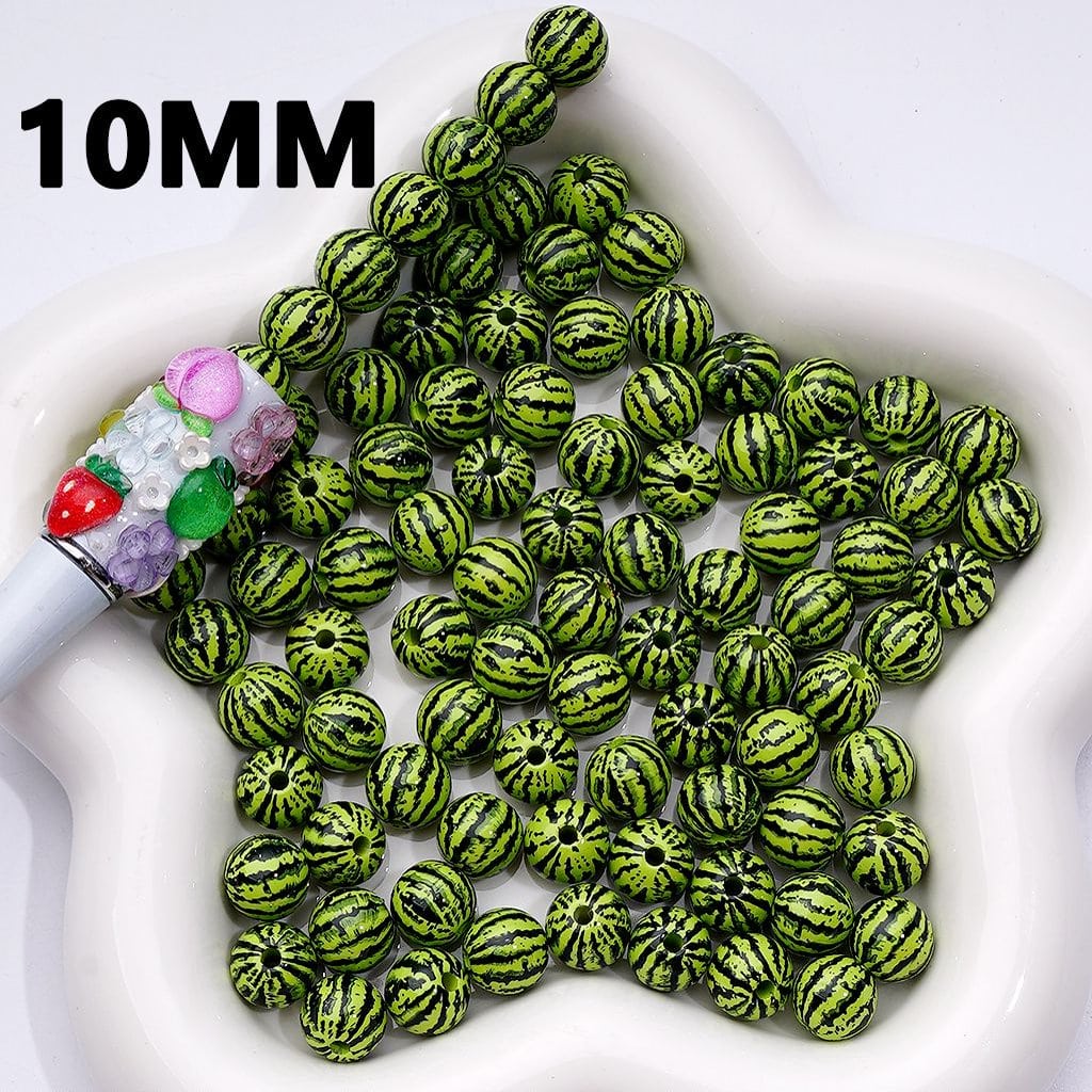 Green Watermelon Clear Color Coating Round Acrylic Waist Beads for Jewelry Making 10MM