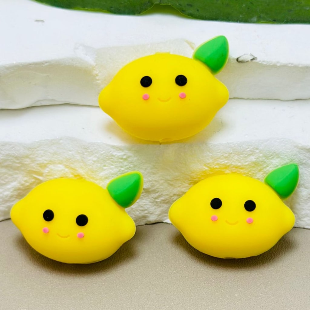 Yellow Smile Face Lemon 3D Cute Silicone Focal Beads