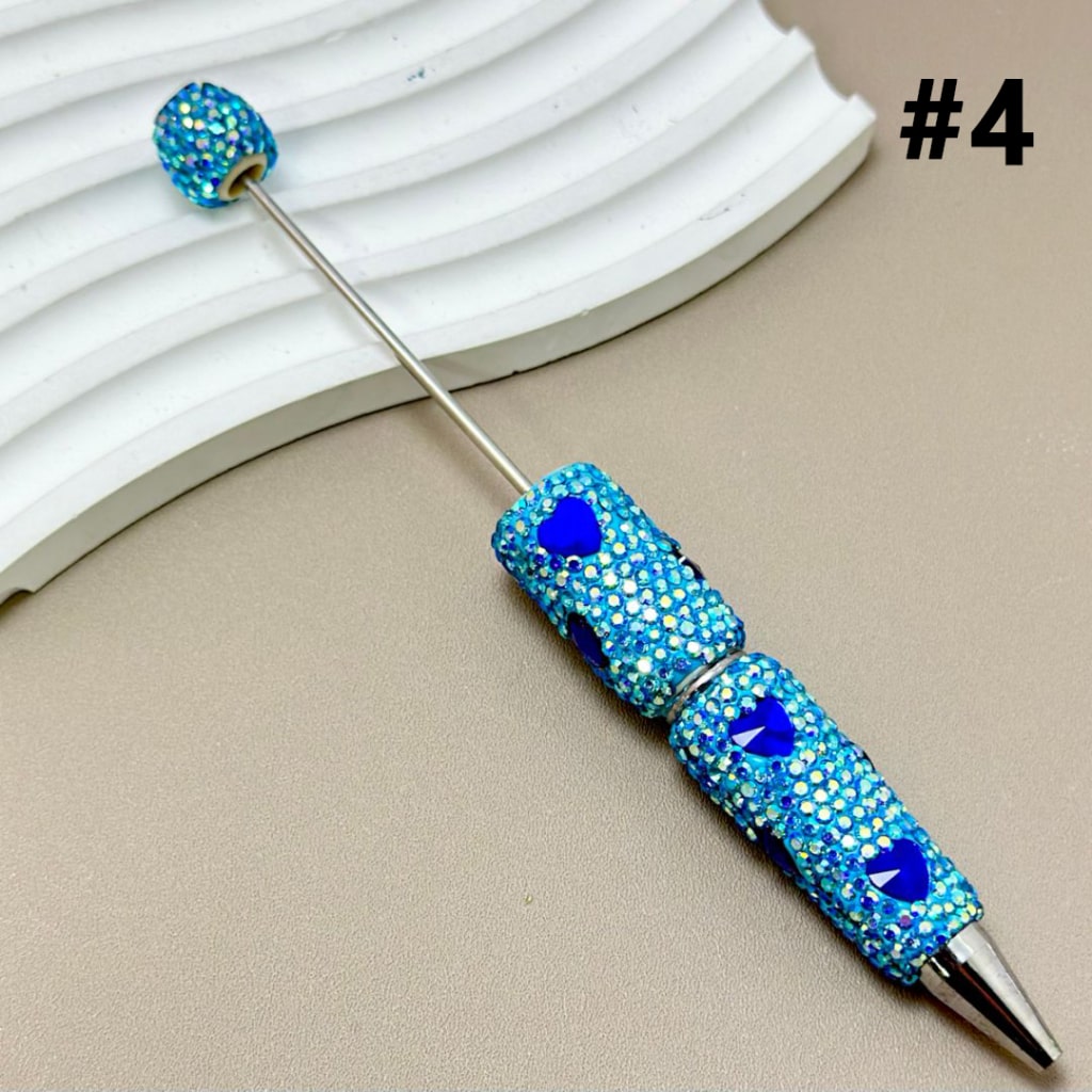 Colorful Hearts & AB Rhinestones Beadable Clay Pens Covering the Entire Pen