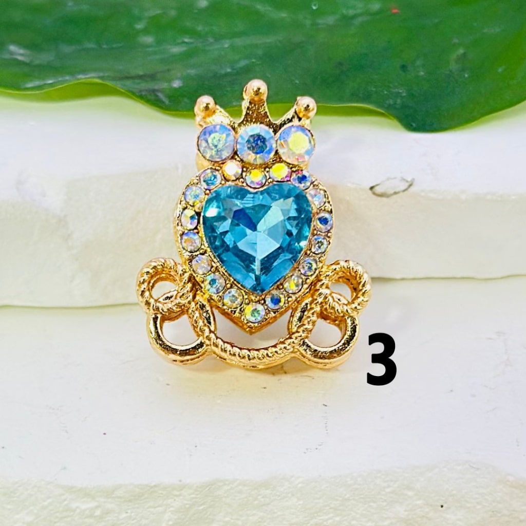Gold Alloy Heart Crown with Mini AB Rhinestones Bling Bling Colorful Heart Rhinestones Beads, Around 26*22MM
