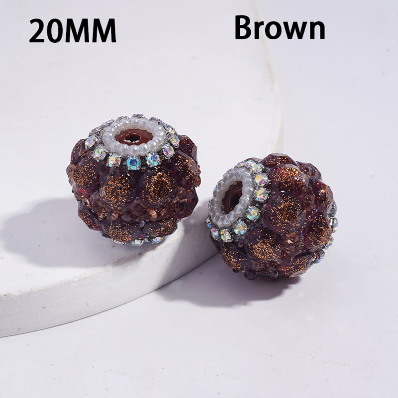 Sparkling Handmade Multi-Color Round Acrylic Beads with Full Rhinestone Cover, AB Rhinestones & White Pearl Chains, 20MM