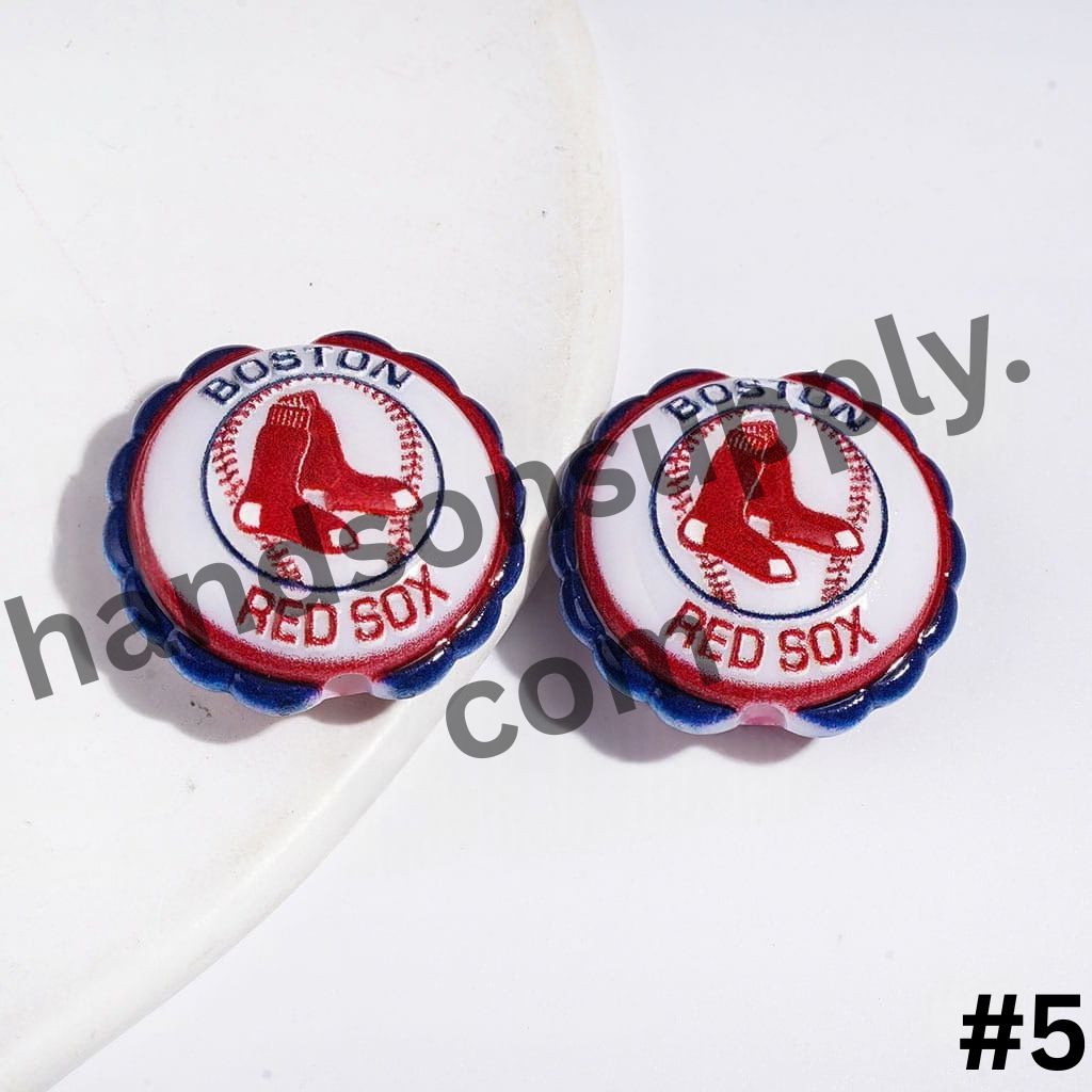 Sporty American Baseball Team Logo Series with Round Shaped with Wavy Border Acrylic Beads, 23*25MM
