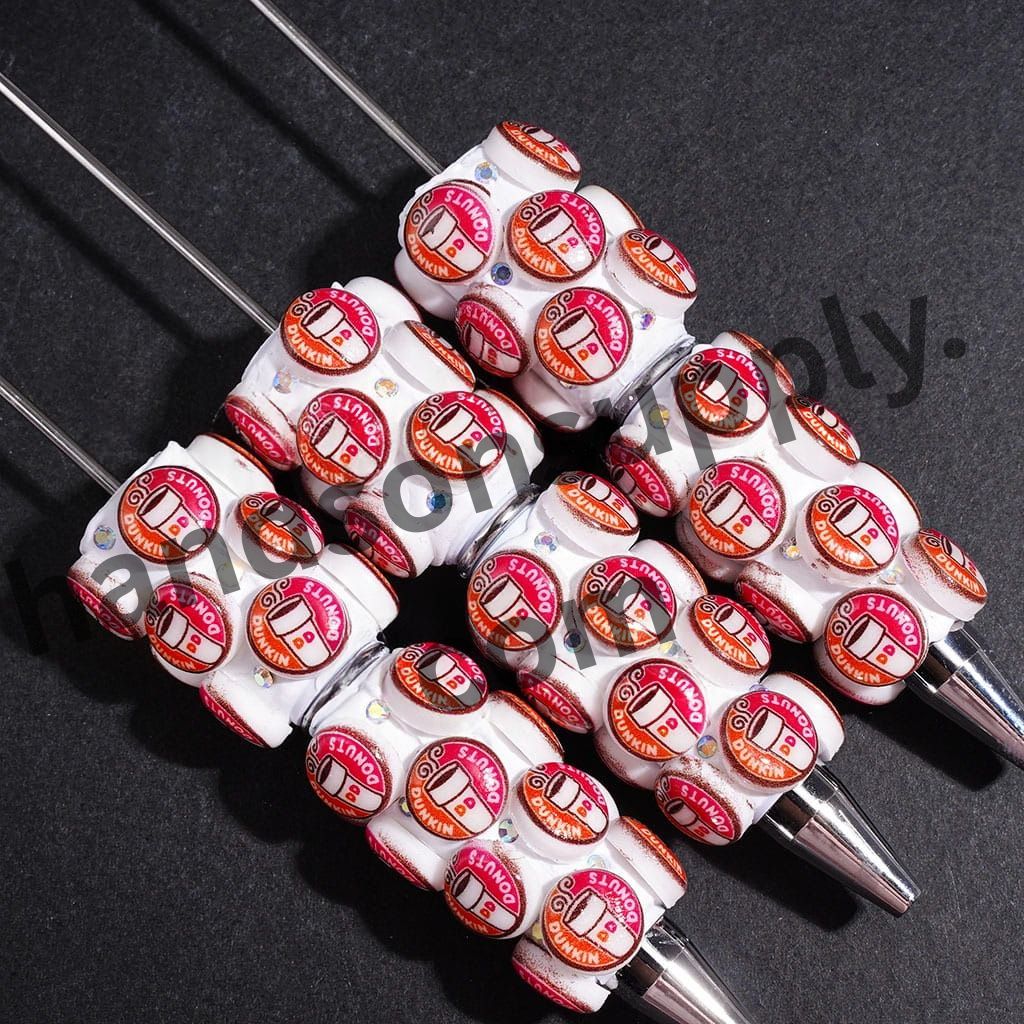 Cute Coffee Cup and Donut Logo Print Design with Sparkling AB Rhinestones Beadable Clay Pens