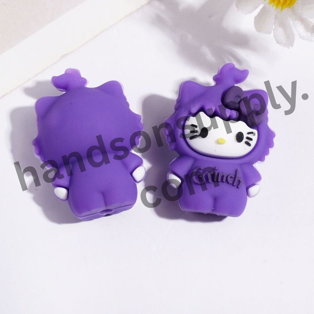 3D Adorable Cat Character in Multi-Color Bowtie and Outfit Silicone Focal Beads, 20*28MM